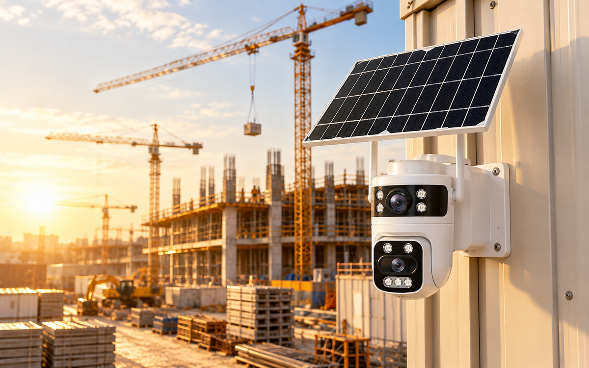 Solar dual-lens camera overlooking a construction site