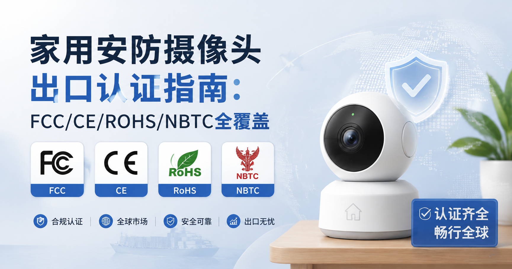 家用安防摄像头出口认证指南：FCC/CE/ROHS/NBTC全覆盖